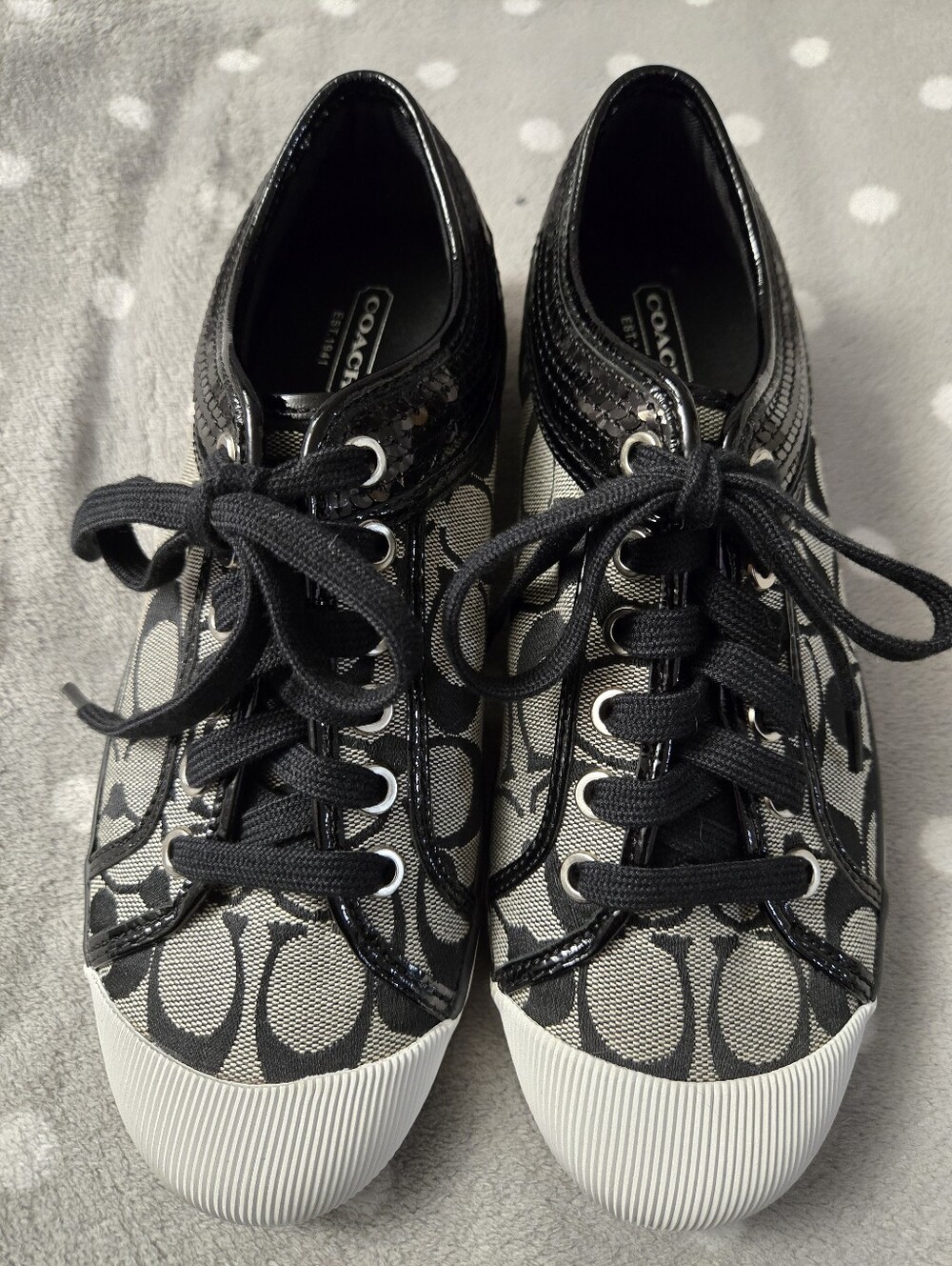 Coach Women's Zorra 12CM Sequin Sneakers - Black/White